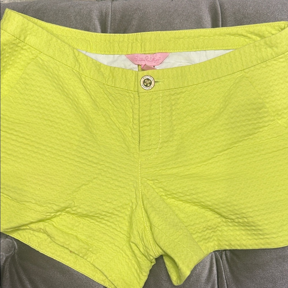 Lilly Pulitzer Neon Lime High-Waist Textured Shorts - Picture 3 of 8